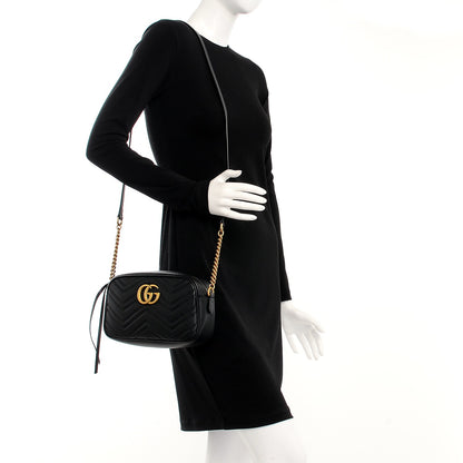 Gucci Calfskin Matelasse Small GG Marmont Chain Shoulder Bag Black 2 of 7