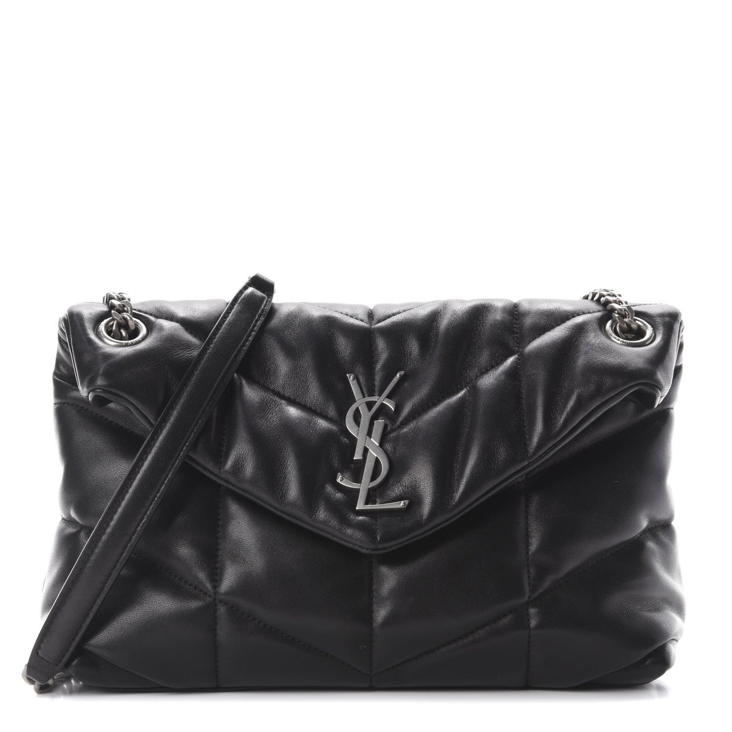 Lambskin Quilted Small Loulou Puffer Monogram Chain Satchel Black