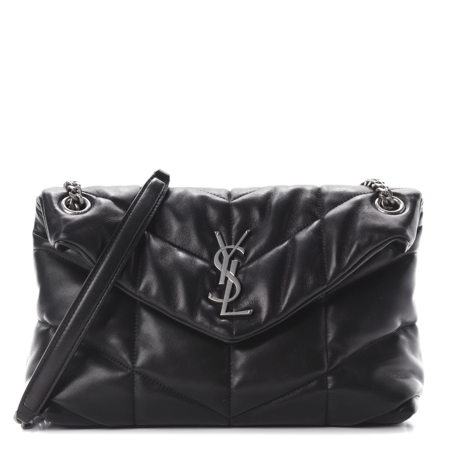 Saint Laurent Lambskin Quilted Small Loulou Puffer Monogram Chain Satchel Black 1 of 9