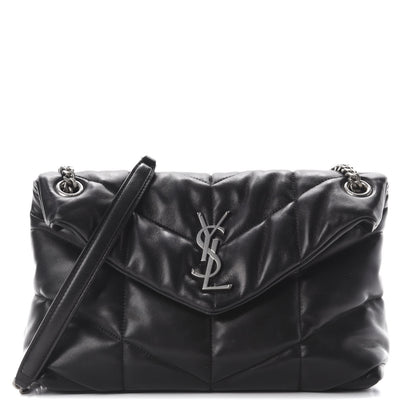 Saint Laurent Lambskin Quilted Small Loulou Puffer Monogram Chain Satchel Black 1 of 9