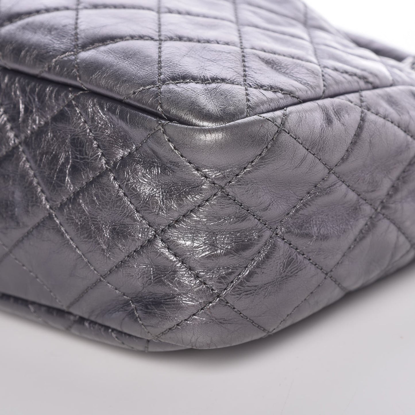 Metallic Aged Calfskin Quilted Medium Reissue Camera Case Dark Silver