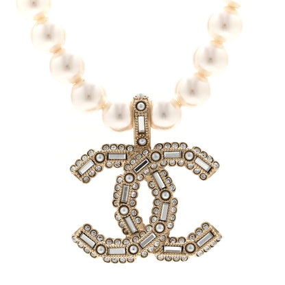 Chanel Pearl Crystal Baguette CC Short Necklace Gold 4 of 6