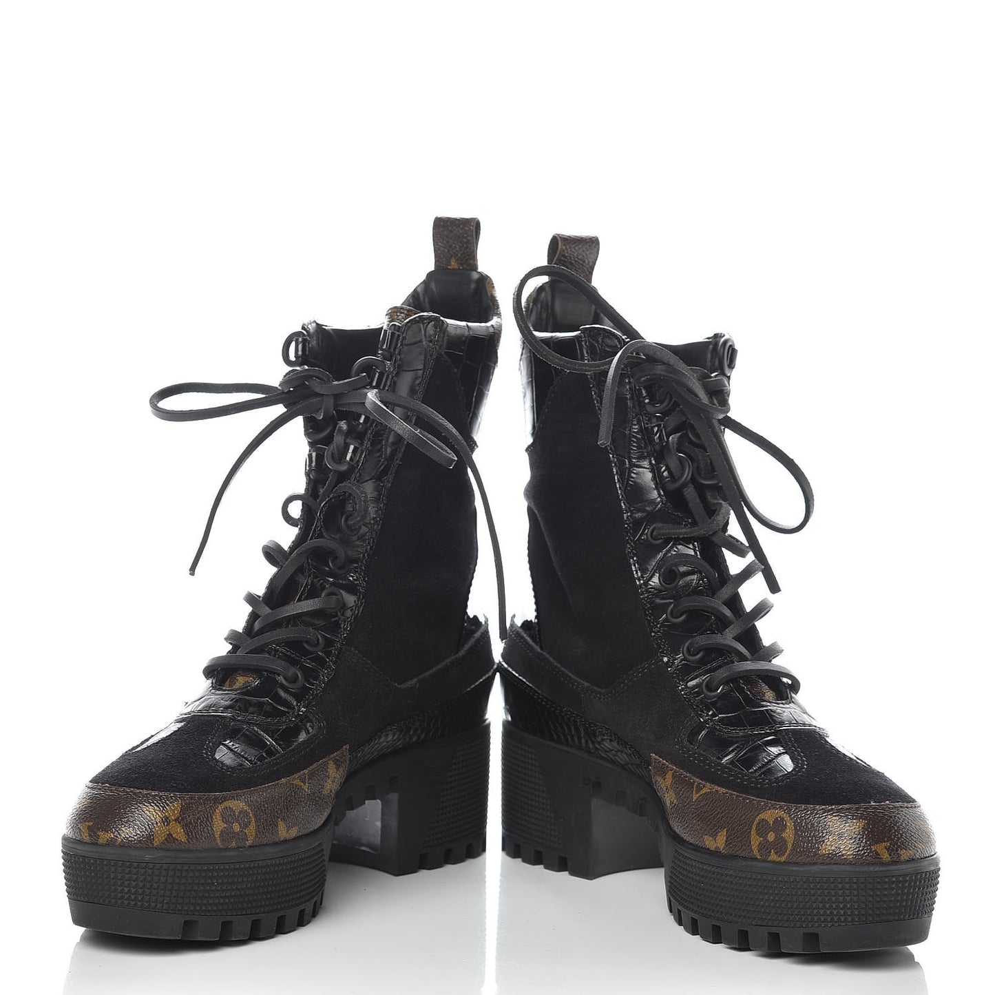 Suede Calfskin Monogram Laureate Platform Desert Boots 39 Black