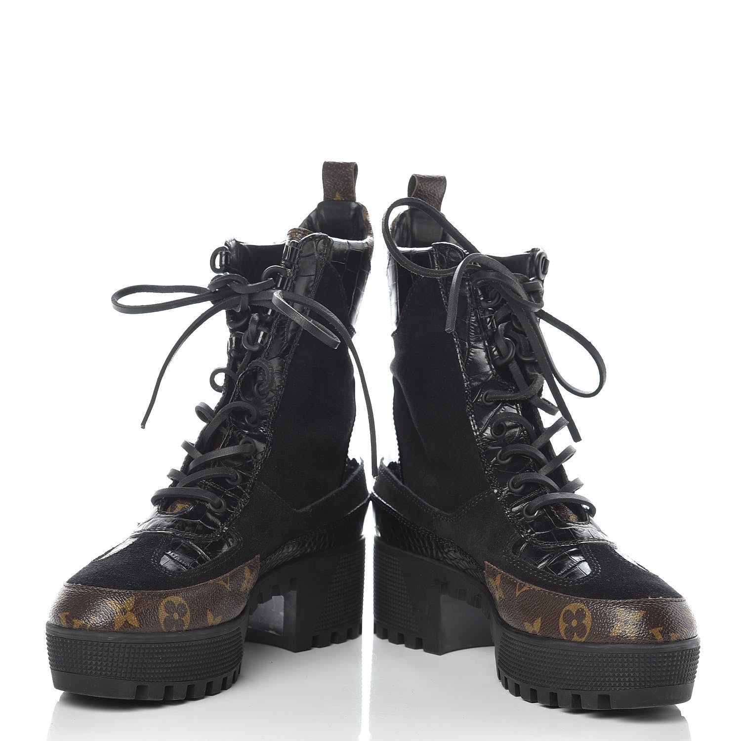 Louis Vuitton Suede Calfskin Monogram Laureate Platform Desert Boots 39 Black 5 of 12