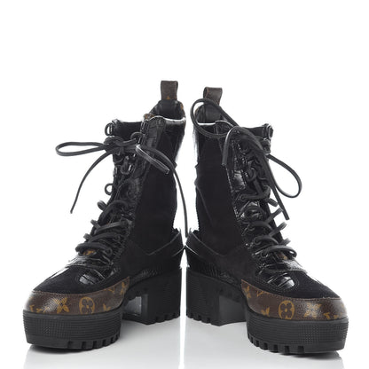 Louis Vuitton Suede Calfskin Monogram Laureate Platform Desert Boots 39 Black 5 of 12
