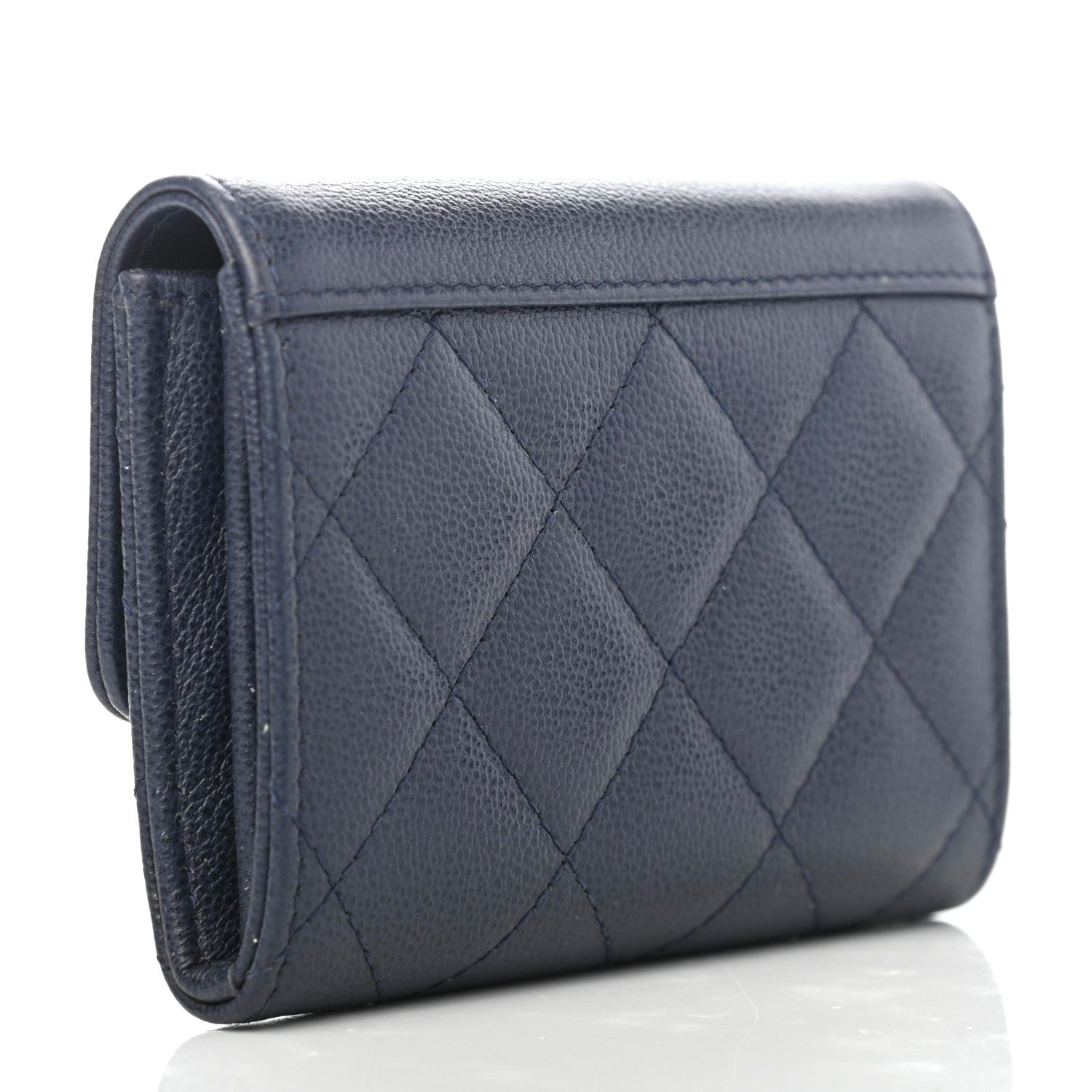 Chanel Grained Calfskin Quilted CC Box Compact Flap Wallet Blue 2 of 4