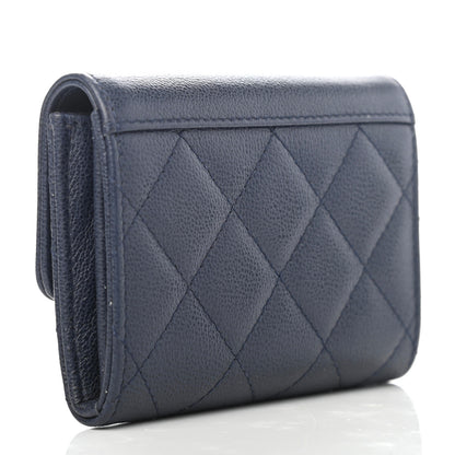 Chanel Grained Calfskin Quilted CC Box Compact Flap Wallet Blue 2 of 4