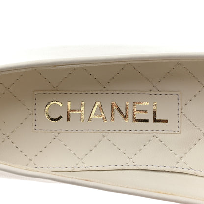 Chanel Lambskin Patent Calfskin Cap Toe Ankle Chain Ballerina Flats 36 White Black 6 of 9