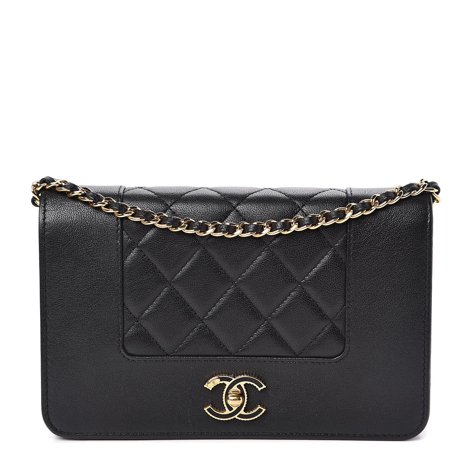 Chanel Sheepskin Quilted Mademoiselle Vintage Wallet On Chain WOC Black 1 of 13