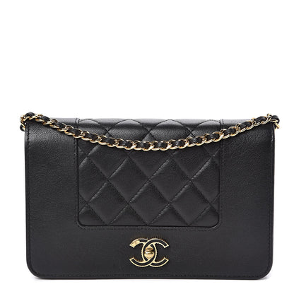 Chanel Sheepskin Quilted Mademoiselle Vintage Wallet On Chain WOC Black 1 of 13