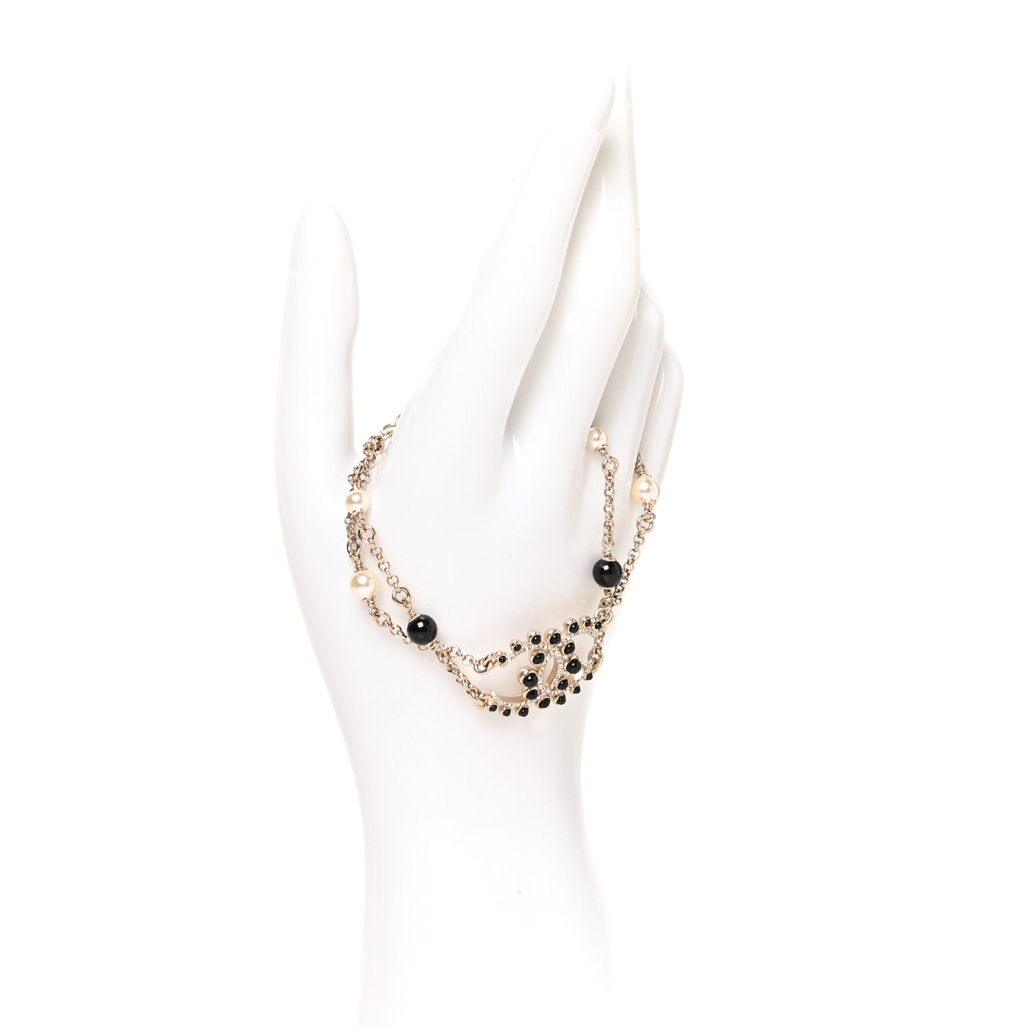 Chanel Crystal Enamel Pearl CC Bracelet Black Gold 3 of 5