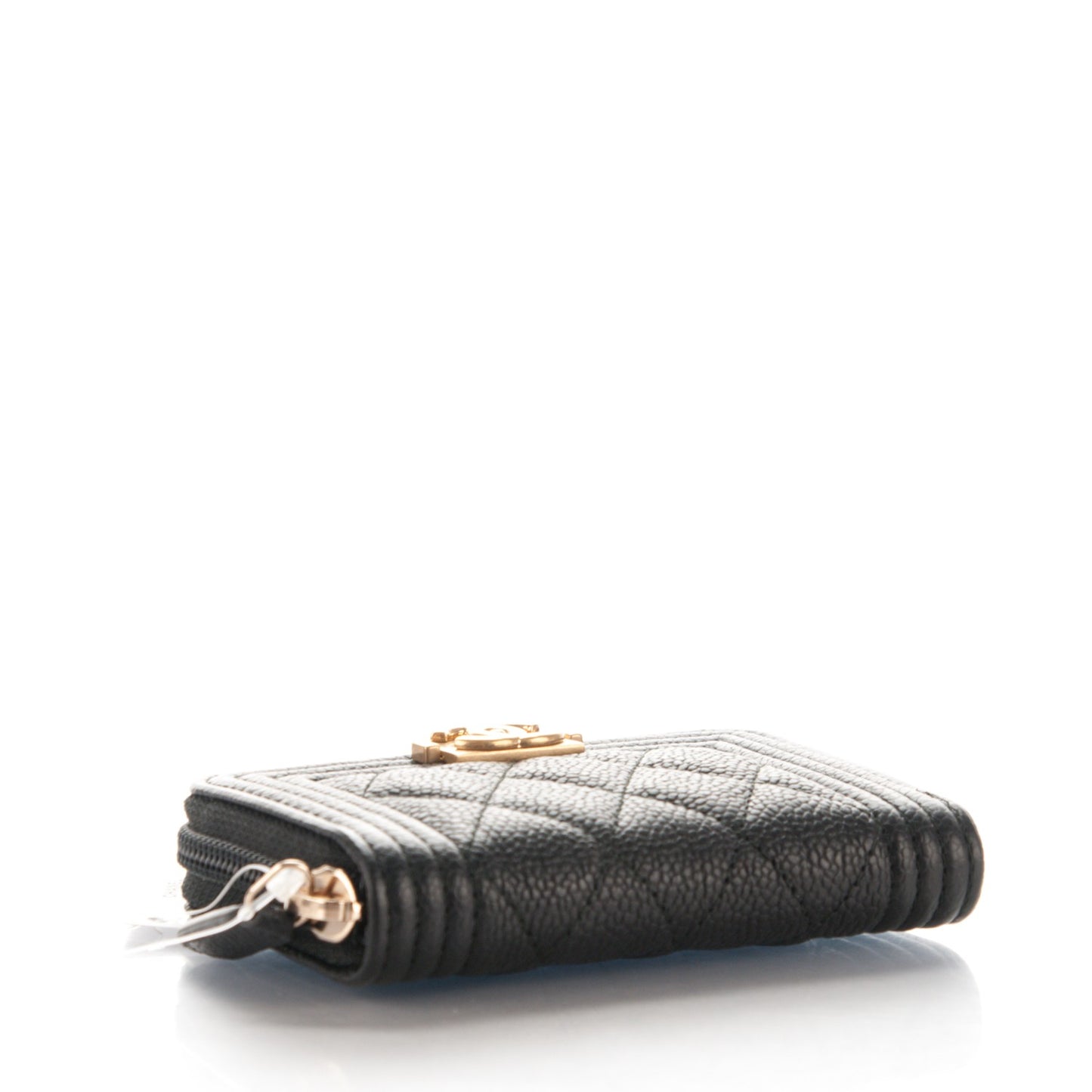Caviar Quilted Boy Zip Around Coin Purse Wallet Black
