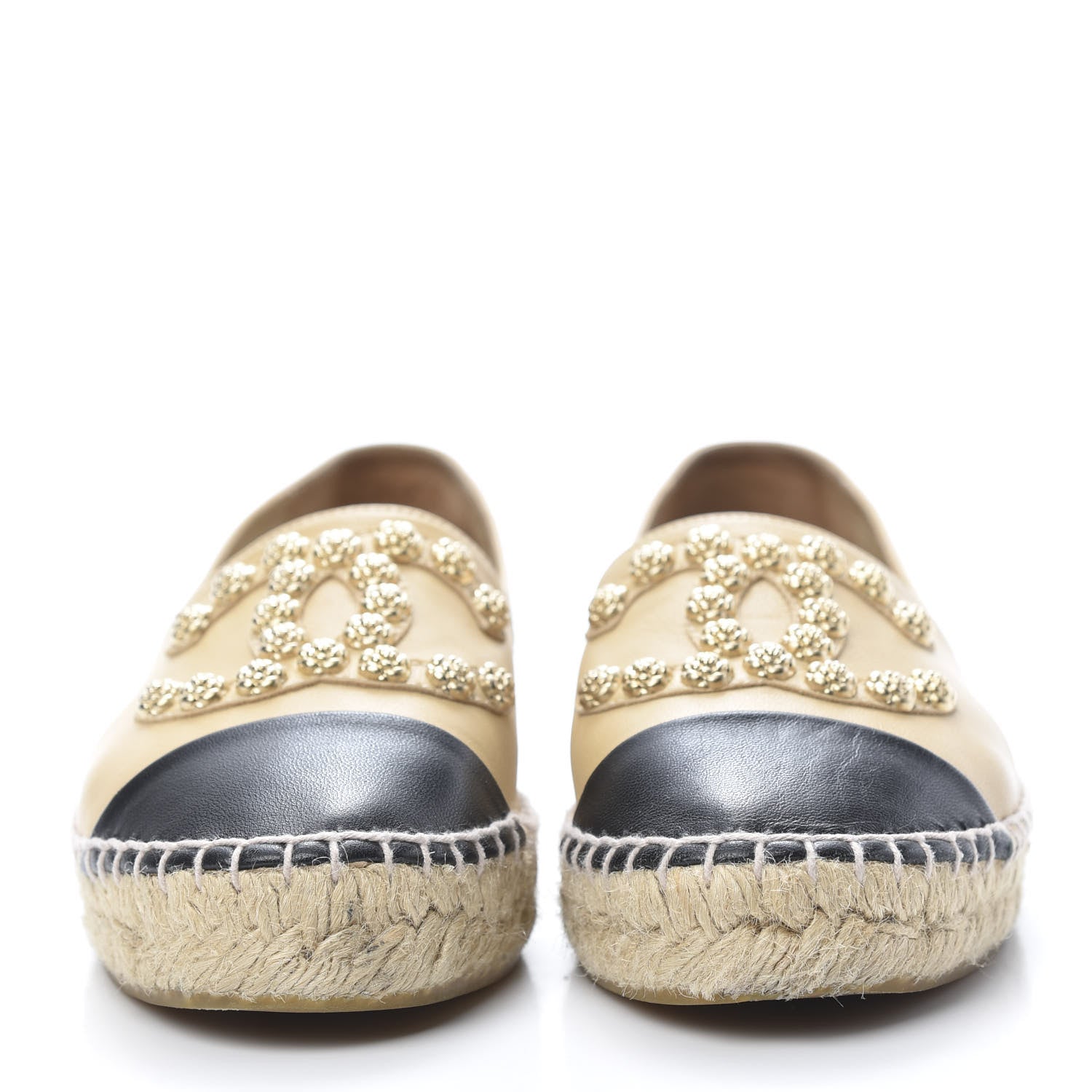 Chanel Lambskin CC Camellia Stud Espadrilles 37 Beige Black 2 of 11