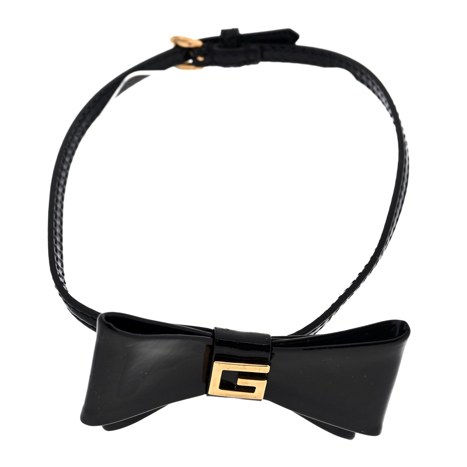 Gucci Patent G Bow Choker Necklace Black Gold 1 of 4