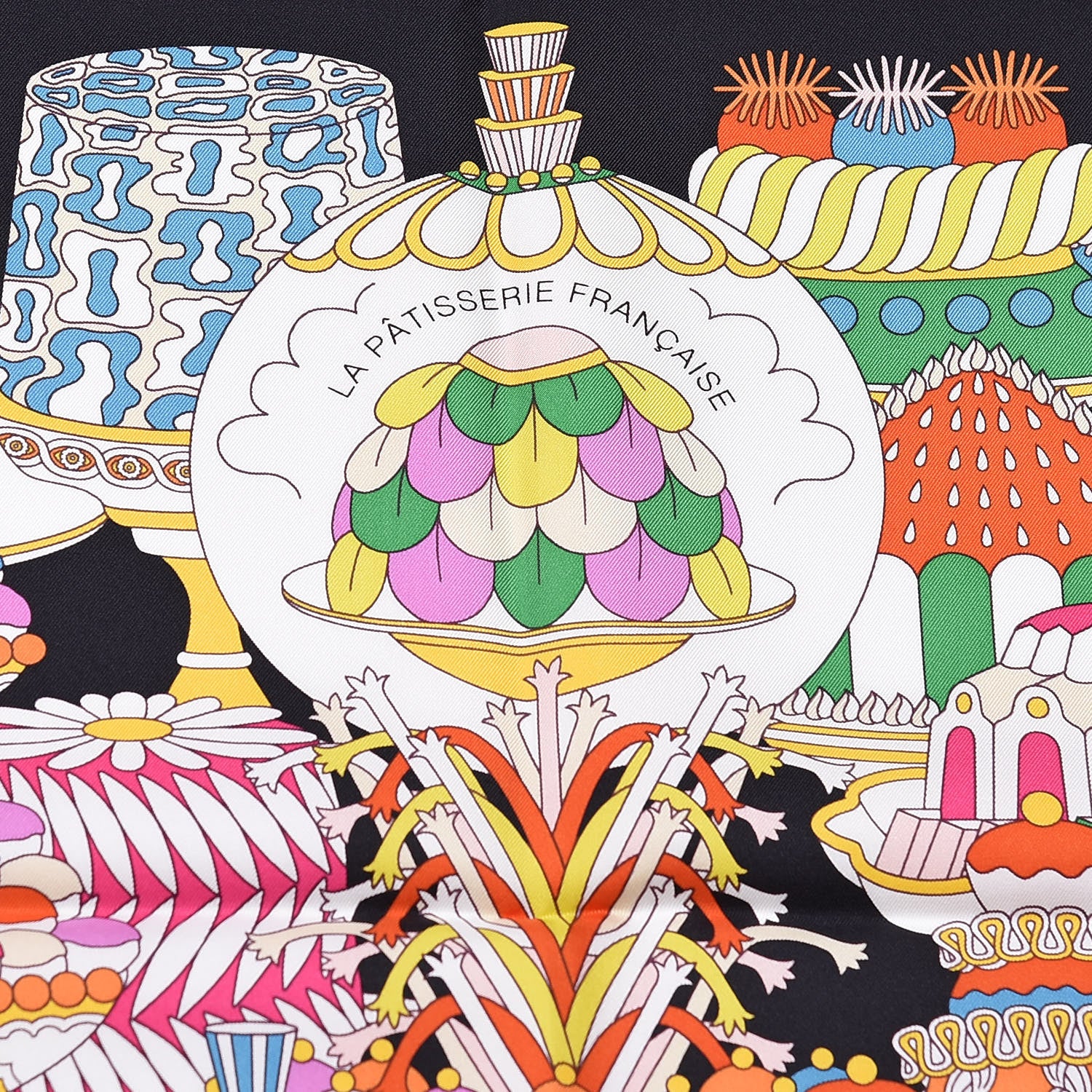 Hermes Silk La Patisserie Francaise Scarf 90 Orange Black Multicolor 6 of 7