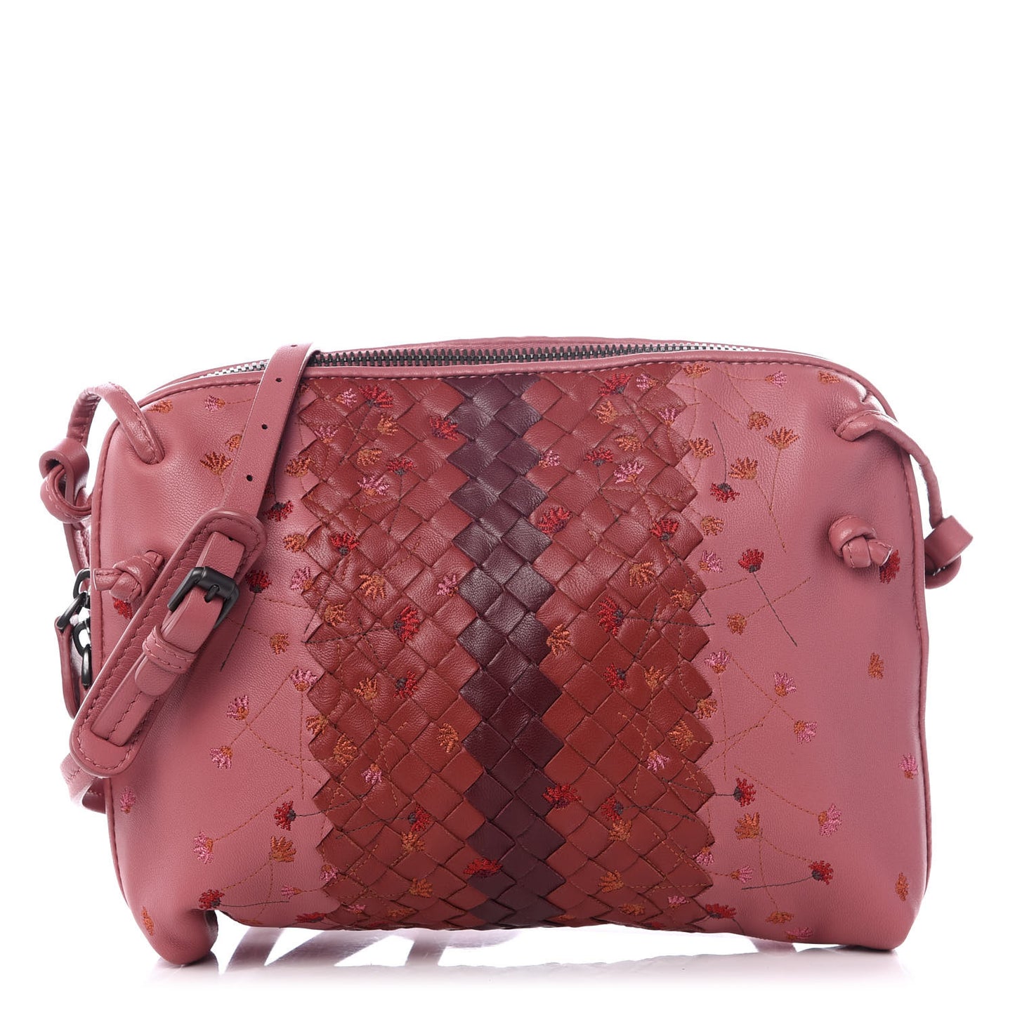 Nappa Intrecciato Floral Embroidered Pillow Crossbody Messenger Dusty Rose