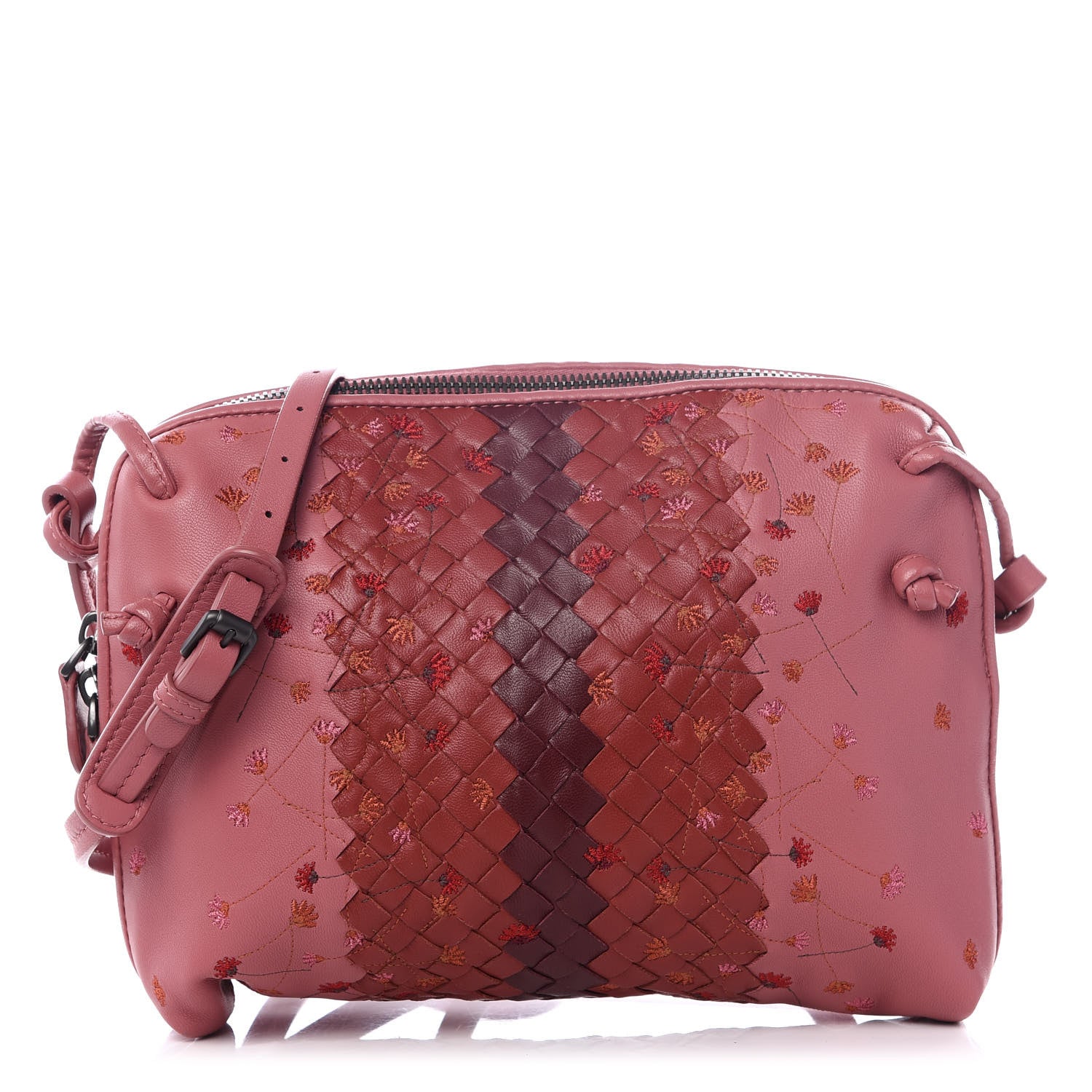 Bottega Veneta Nappa Intrecciato Floral Embroidered Pillow Crossbody Messenger Dusty Rose 1 of 8