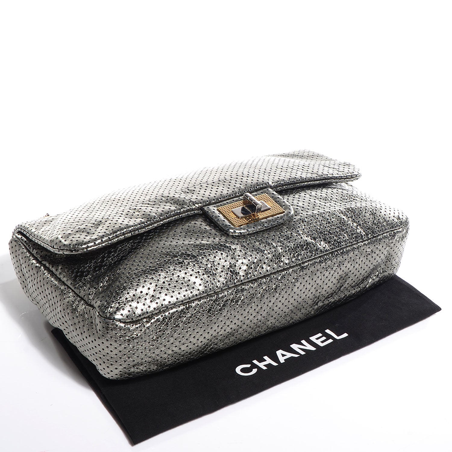 Chanel Metallic Crackled Calfskin Perforated Large Drill Flap Silver 4 of 8