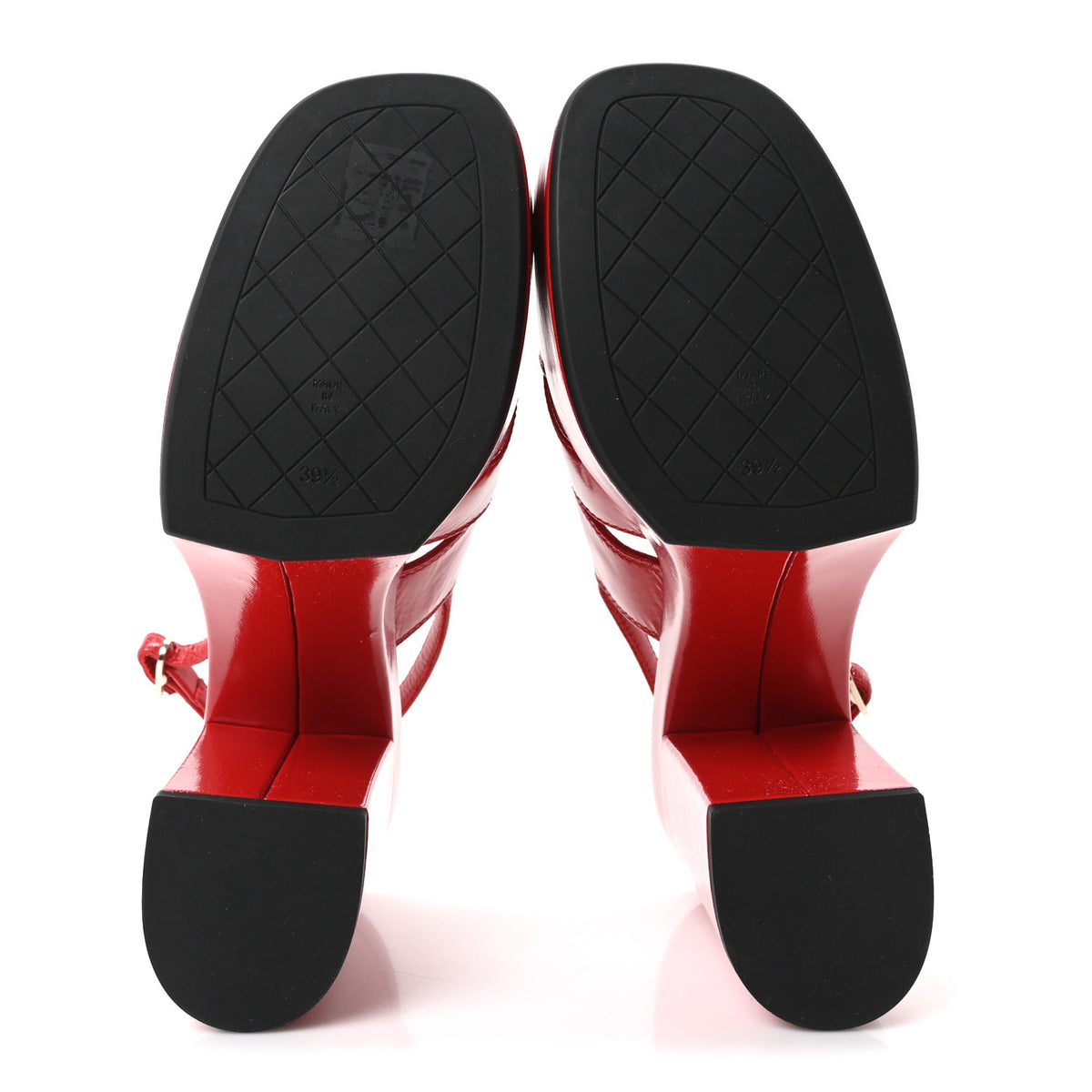 Chanel Crumpled Patent Lambskin Platform Sandals 39.5 Red 6 of 10