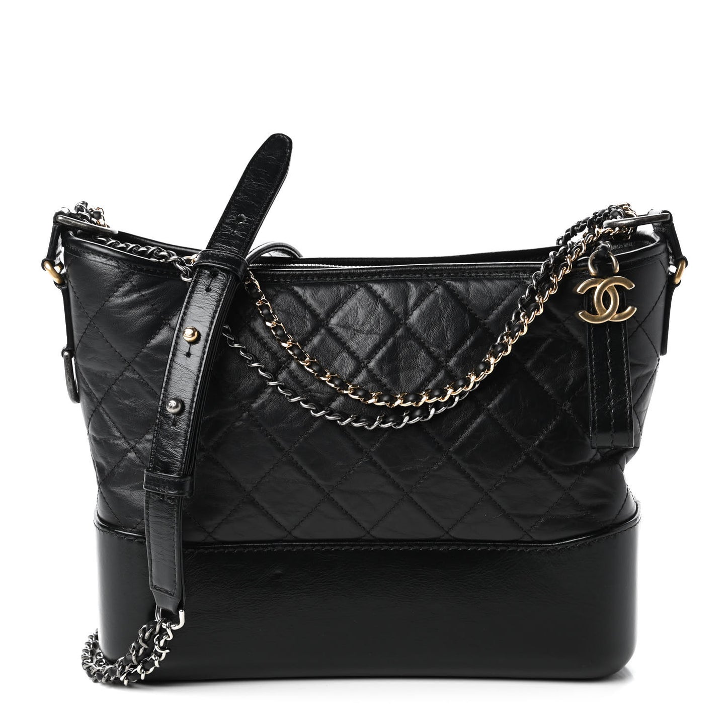 Aged Calfskin Quilted Medium Gabrielle Hobo Black