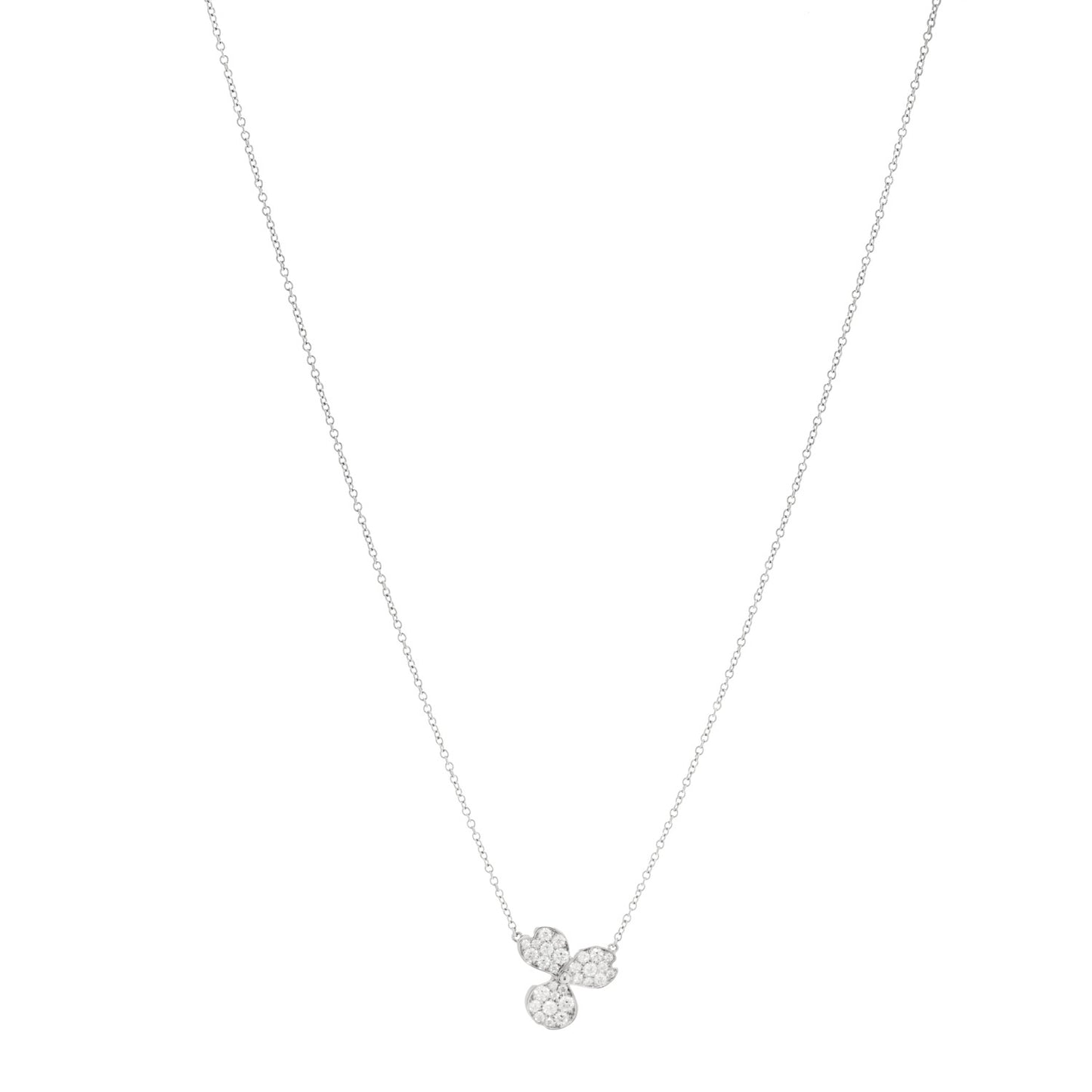Platinum Diamond Paper Flowers Pave Pendant Necklace