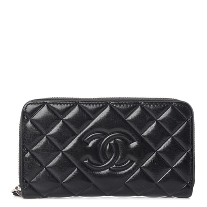 Chanel Calfskin Quilted Small Diamond CC Zip Around Wallet Black 1 of 8