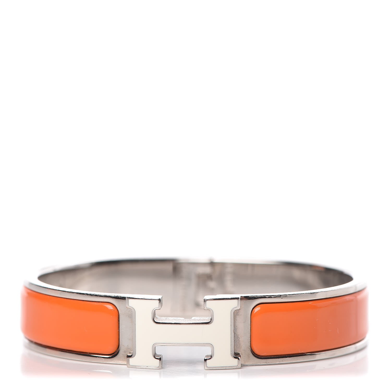 Hermes Enamel Narrow Clic Clac H Bracelet PM Orange White 1 of 5