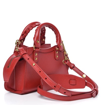 Balenciaga Grained Calfskin Neo Classic Gold Hardware Nano City Crossbody Medium Red 3 of 9