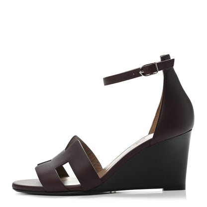 Hermes Calfskin Legend Wedge Sandals 35 Cassis 1 of 4