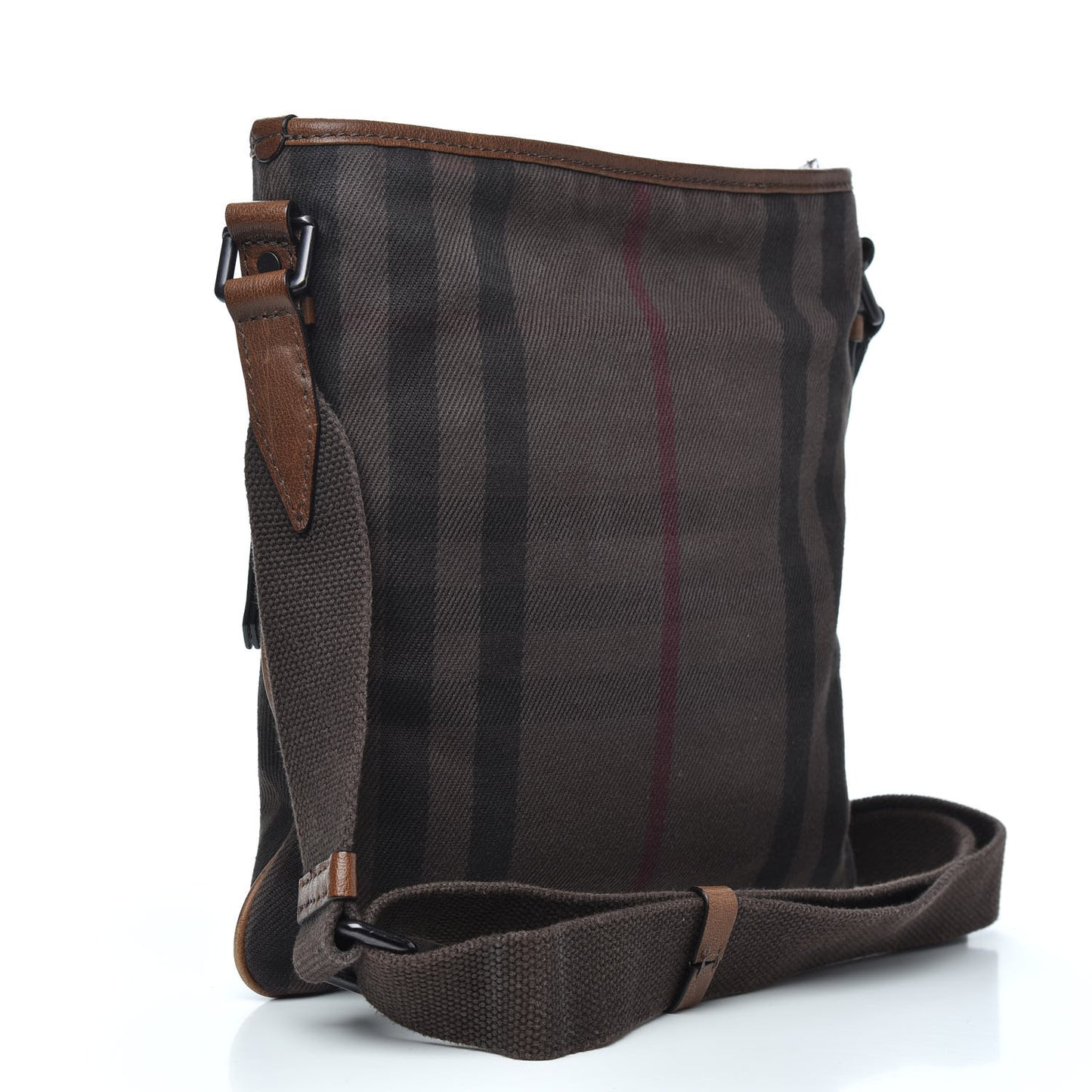 Overdyed Canvas House Check Flat Crossbody Messenger Bag Dark Brown