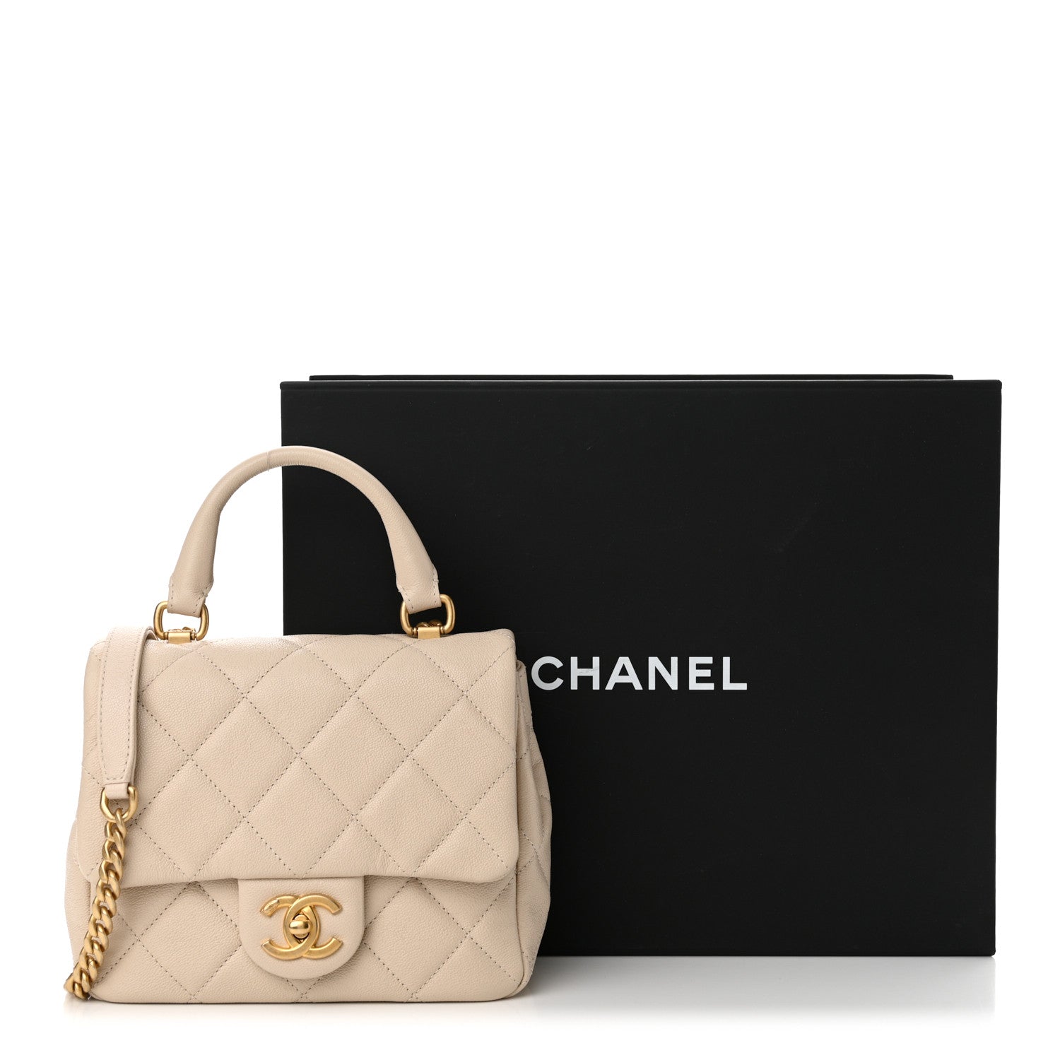 Chanel Shiny Caviar Quilted Mini Top Handle Flap Ecru 12 of 12
