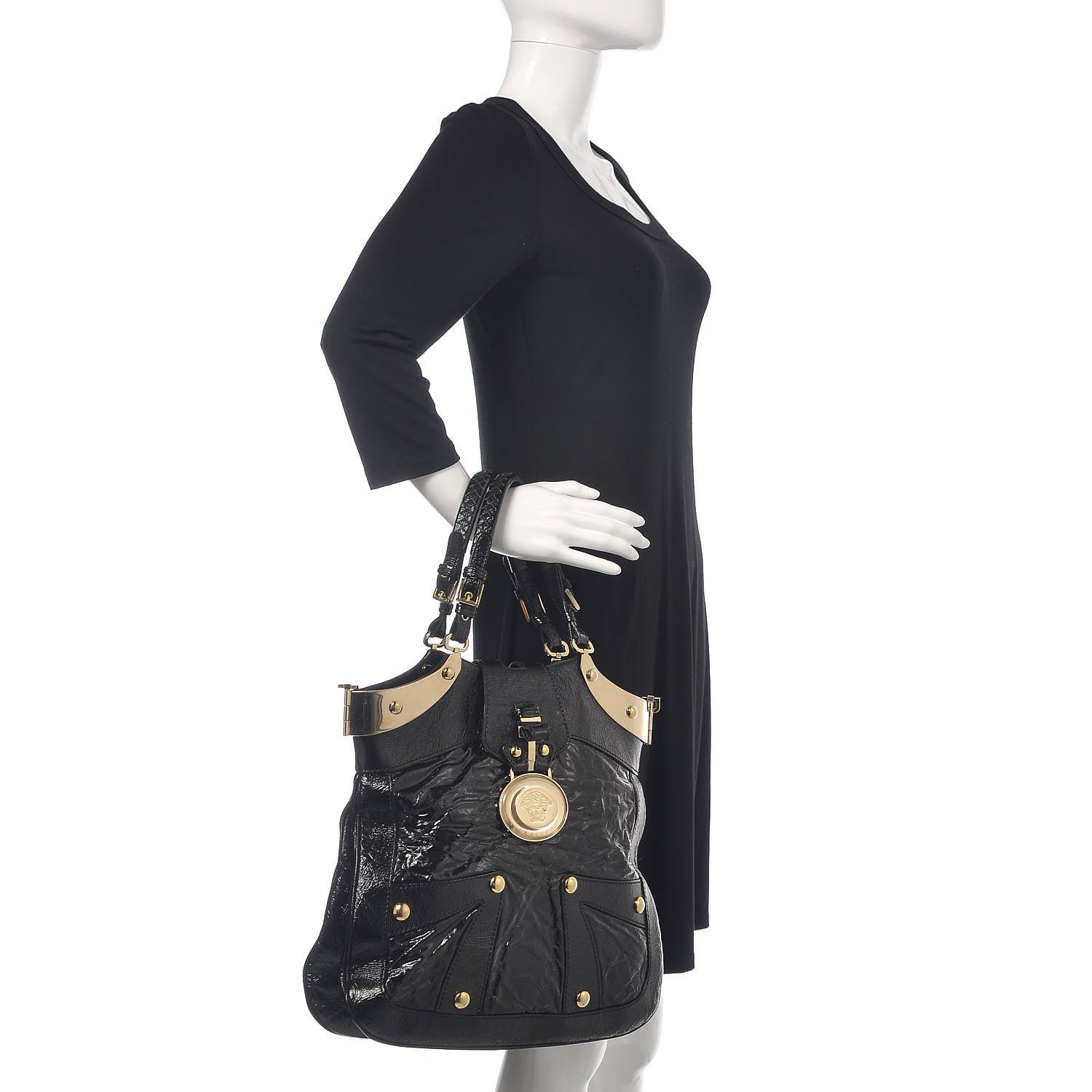 Versace Patent Studded Shoulder Bag Black 2 of 8