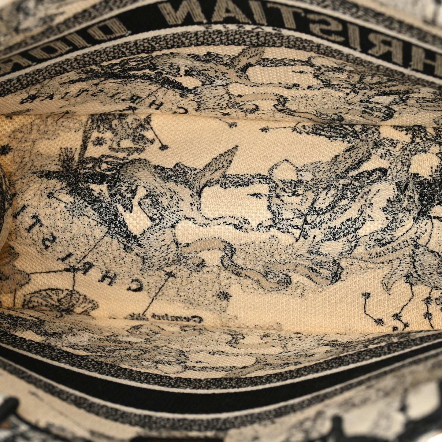 Canvas Zodiac Toile De Jouy Embroidered Medium Book Tote Latte