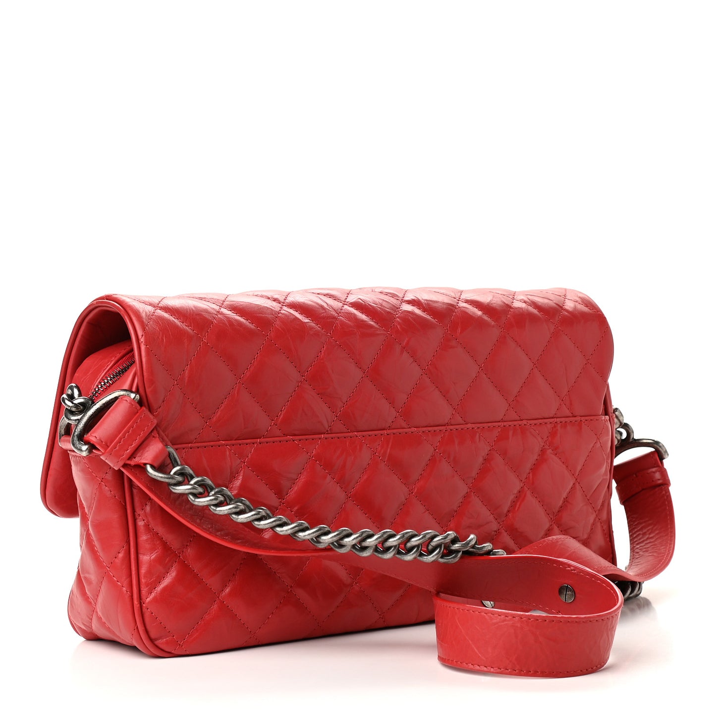 Crumpled Calfskin Quilted Medium Casual Rock Flap Red