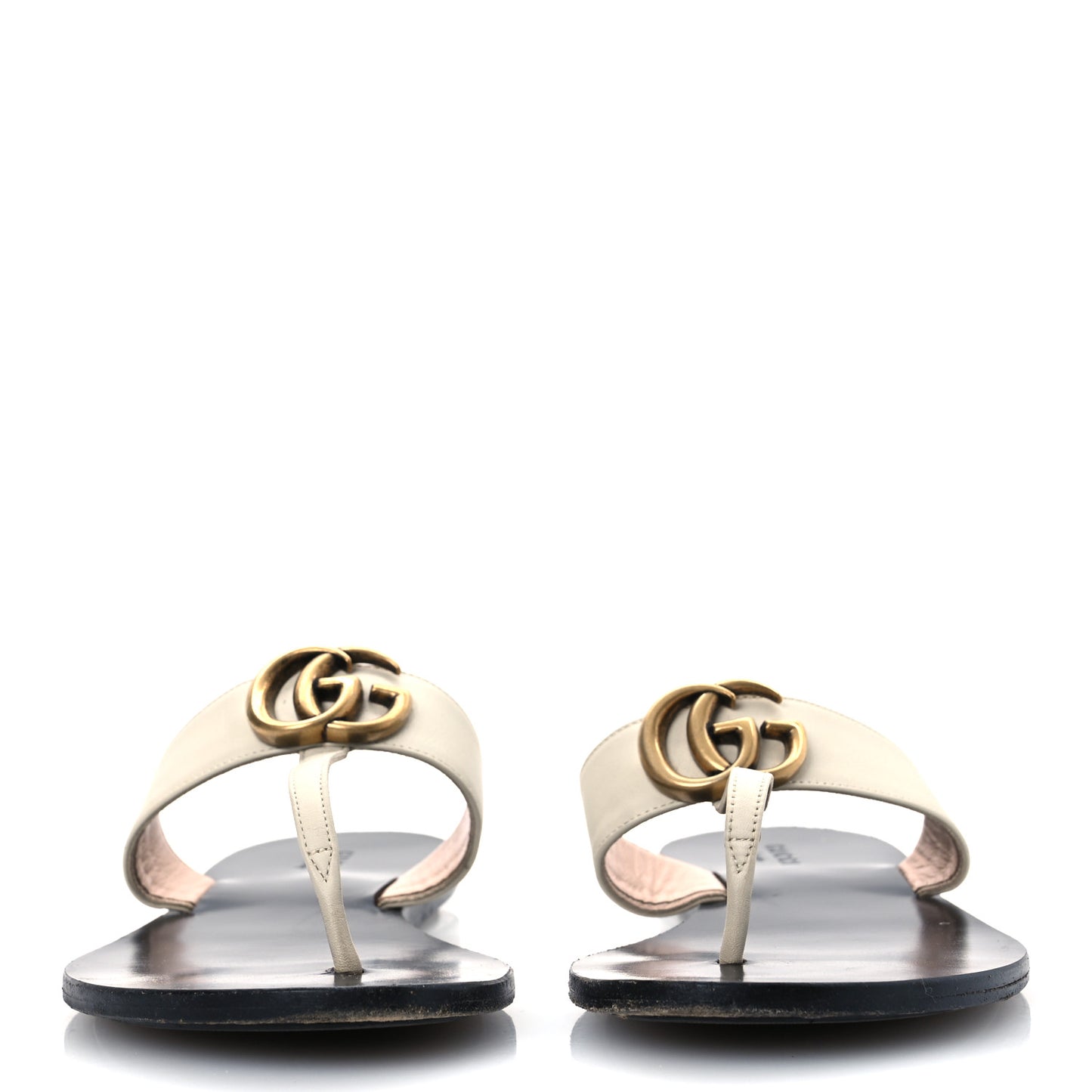 Calfskin GG Marmont Thong Sandals 38 Mystic White