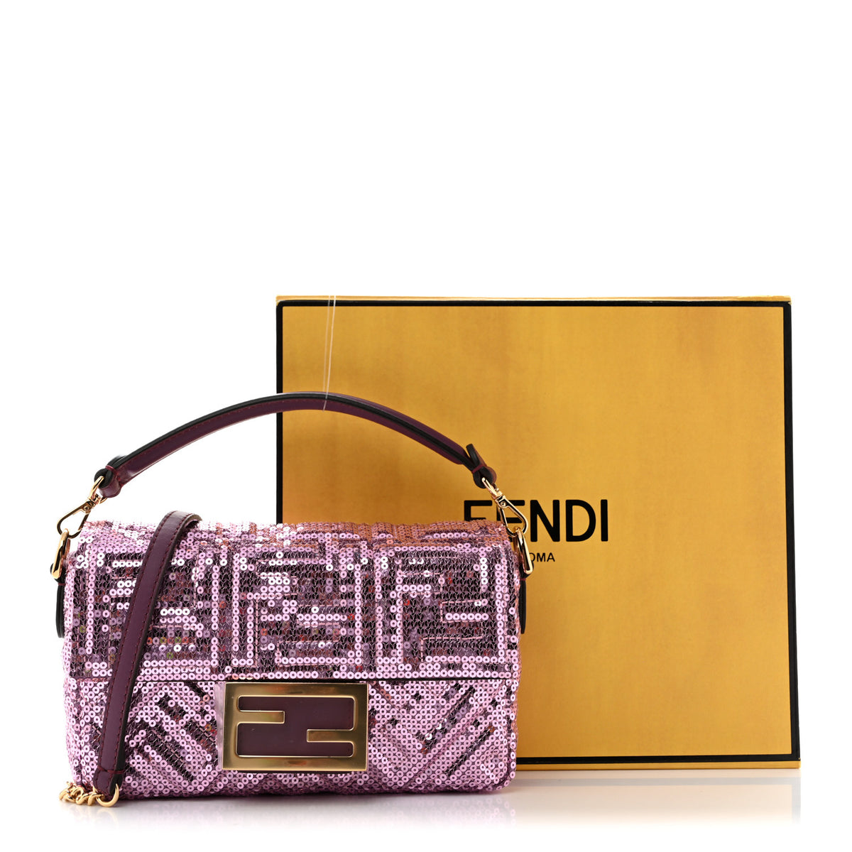 Fendi Ricamo Sequin Paillettes Vitello Grace FF Mini Baguette Rosa 11 of 11
