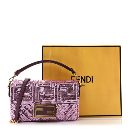 Fendi Ricamo Sequin Paillettes Vitello Grace FF Mini Baguette Rosa 11 of 11