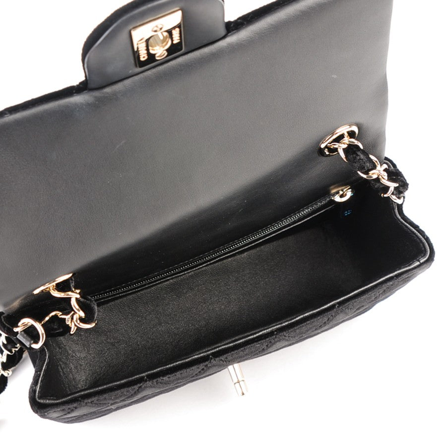 Velvet Quilted Mini Rectangular Flap Black