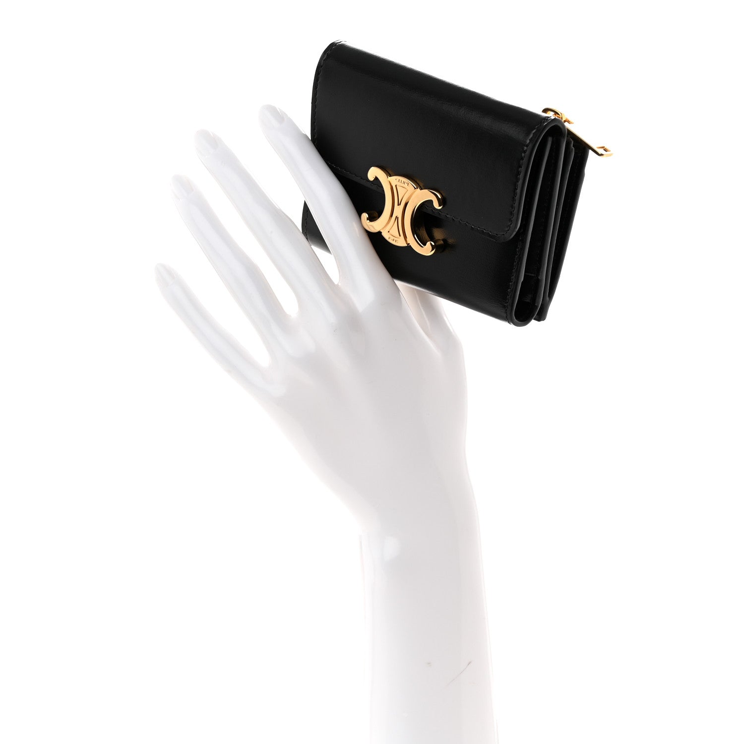 Celine Calfskin Compact Triomphe Wallet With Coin Purse Black 2 of 8