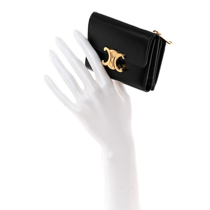 Celine Calfskin Compact Triomphe Wallet With Coin Purse Black 2 of 8