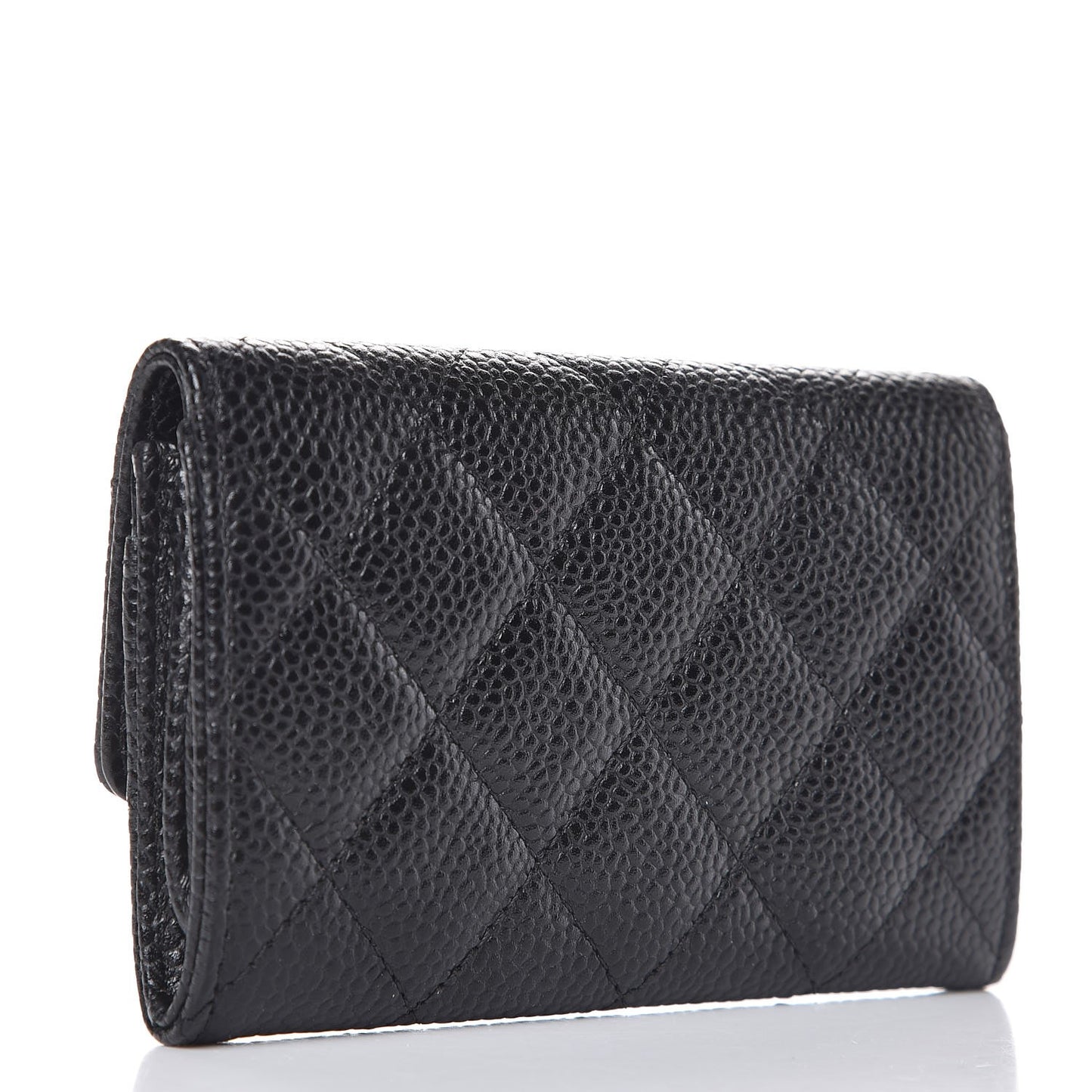 Caviar Quilted Flap Card Holder Black