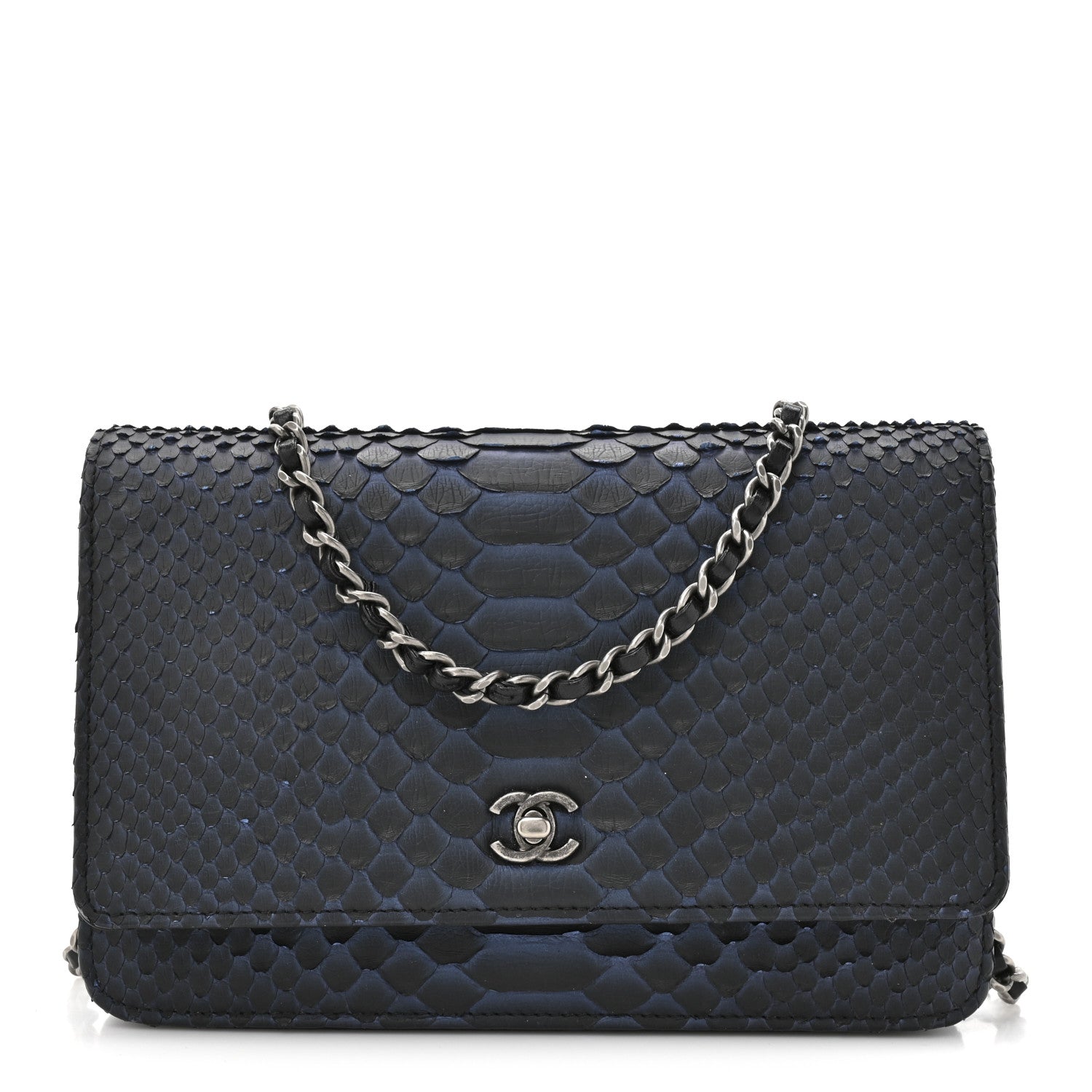 Chanel Snakeskin Wallet On Chain WOC Navy 1 of 11