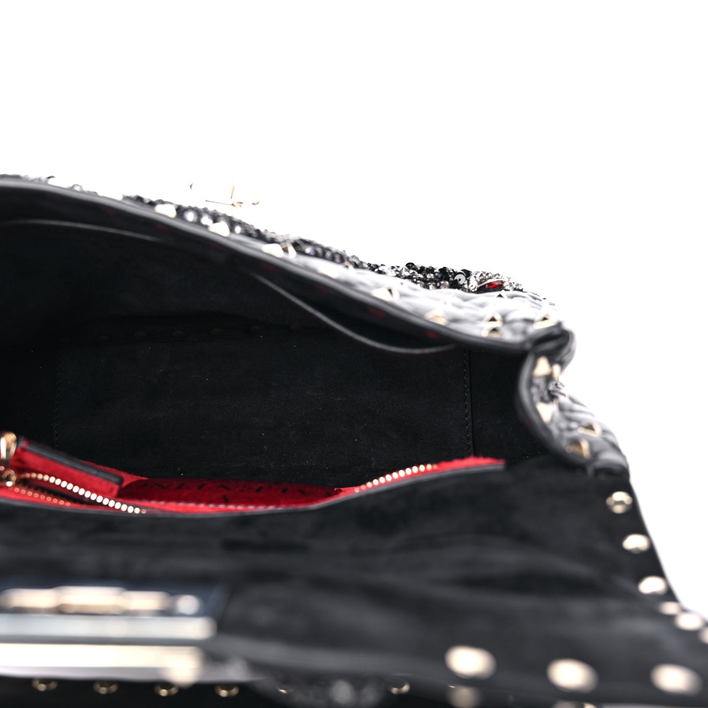 Lambskin Sequin Snake Medium Rockstud Spike Shoulder Bag Black