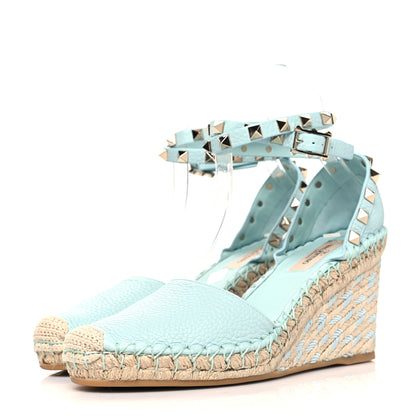 Valentino Garavani Grained Calfskin Rockstud Ankle Wrap Espadrille 15/85mm Wedges 37 Acodamar 3 of 8