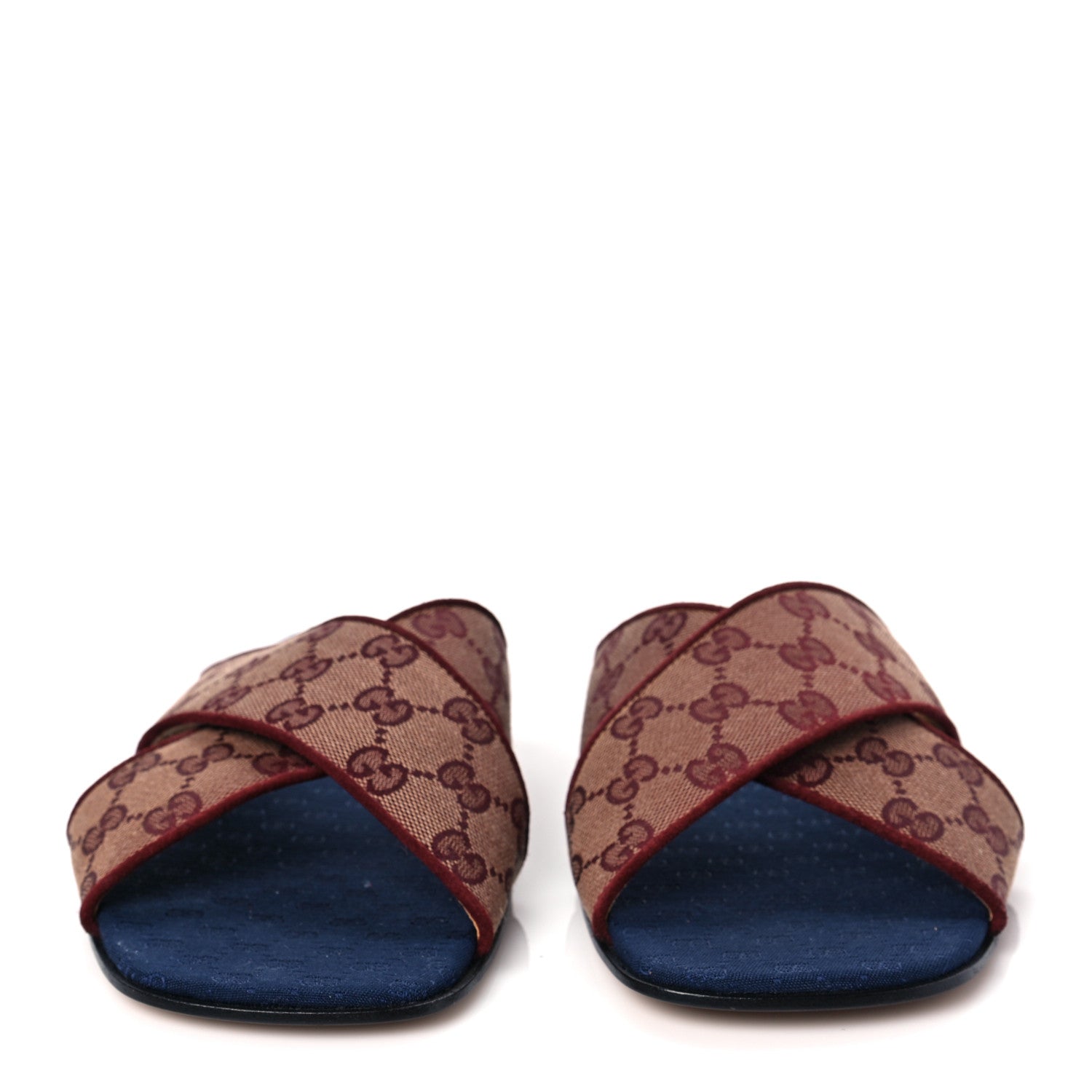 Gucci Canvas GG Monogram Mens Criss Cross Slide Sandals 10 Sahara Rubino Chardonnay 2 of 8