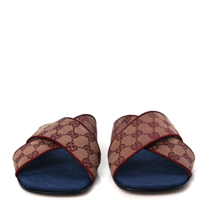 Gucci Canvas GG Monogram Mens Criss Cross Slide Sandals 10 Sahara Rubino Chardonnay 2 of 8