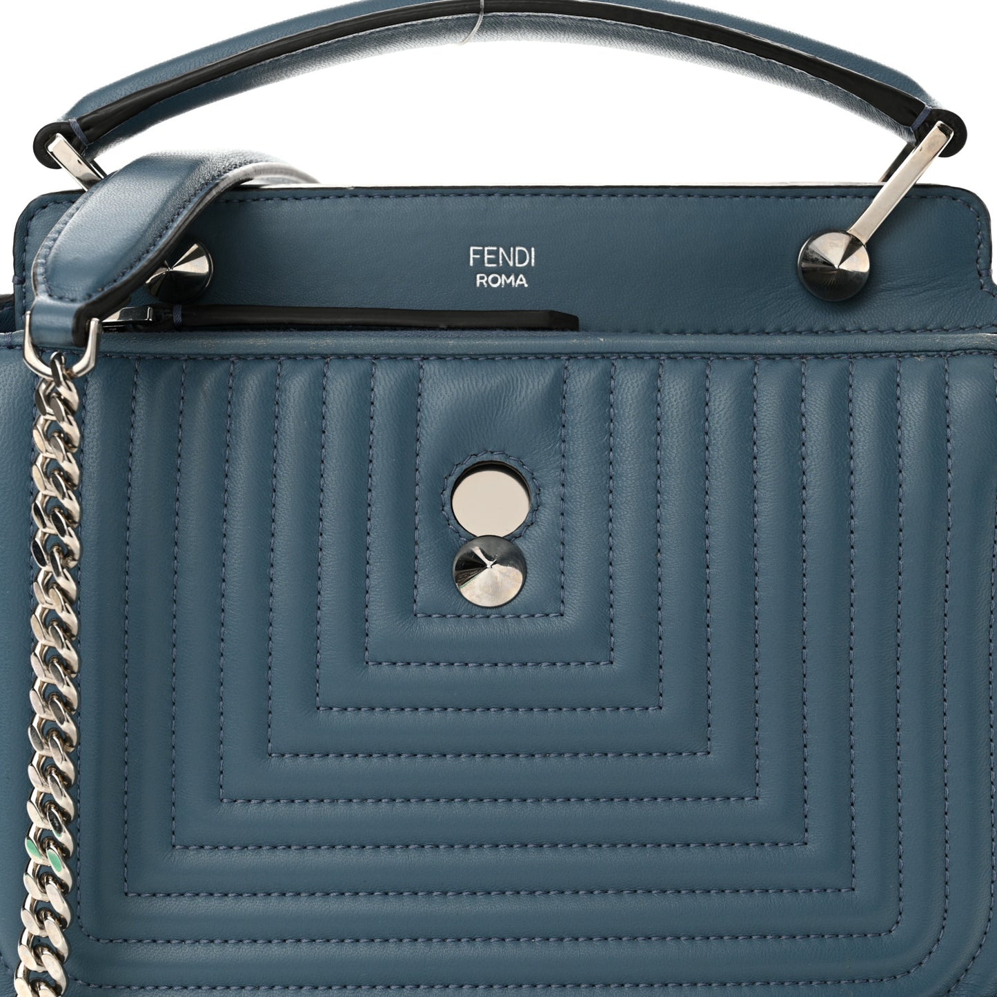 Shiny Nappa Trapuntata Small DotCom Click Top Handle Chain Satchel Blue