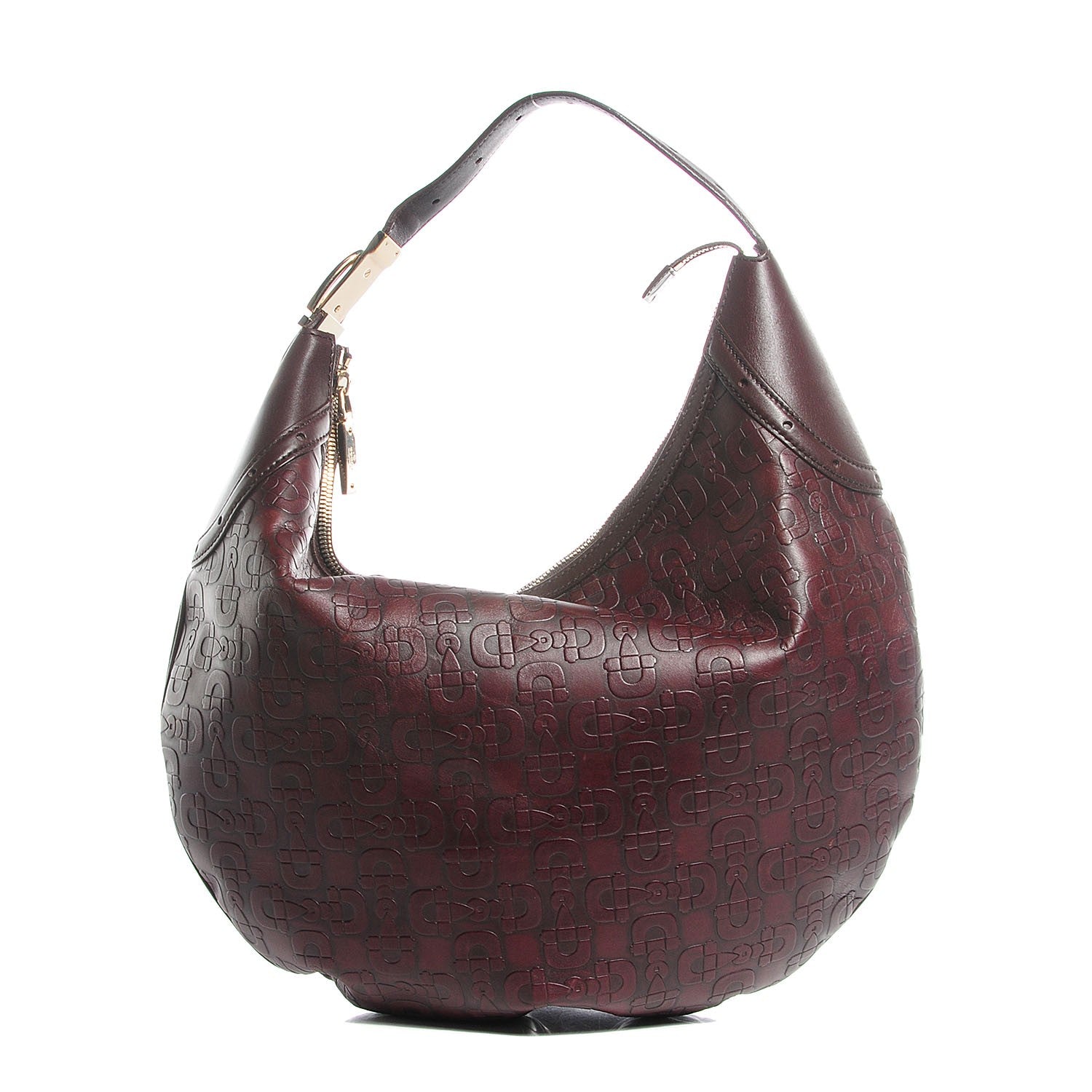 Gucci Calfskin Horsebit Embossed Glam Hobo Burgundy 1 of 7