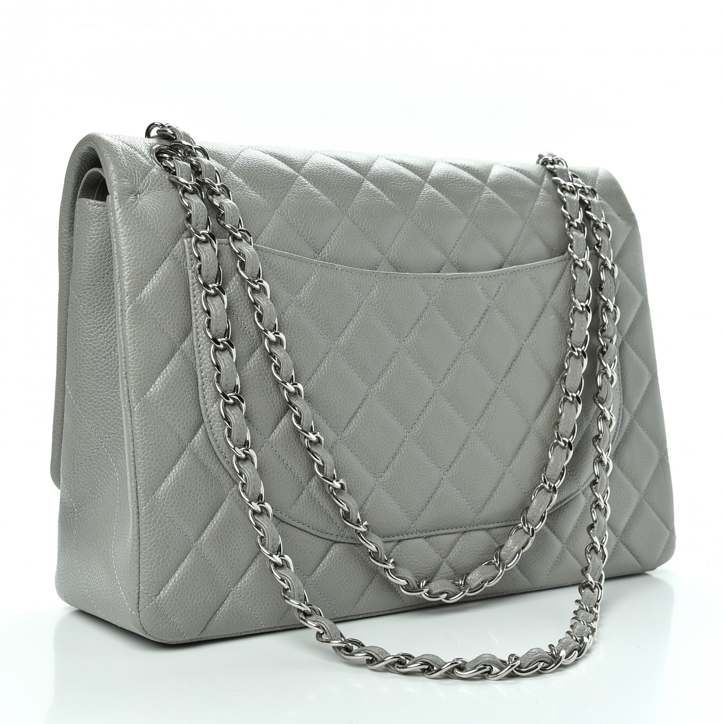 Caviar Quilted Maxi Double Flap Light Grey