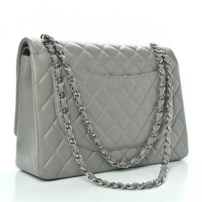 Chanel Caviar Quilted Maxi Double Flap Light Grey 3 of 10